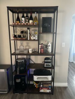 6 tier wood shelf with metal frame