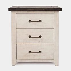 Jofran Madison County Rustic Reclaimed Solid Wood Farmhouse Nightstand w/ USB Charging – Vintage White | $100