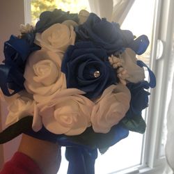 1 Royal Blue and white Foam Small Flower Bouquet 