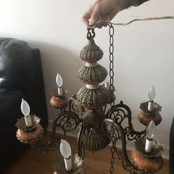 Vintage Ceramic & Metal Chandelier