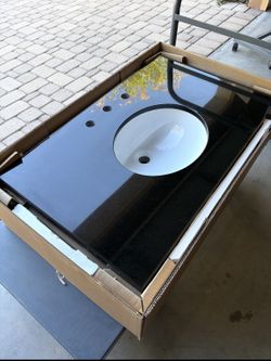 TODAY'S SPECIAL!!! $175: 36"' Black Granite Vanity Top With Sink (Stainless Steel Legs, Black) Inc.