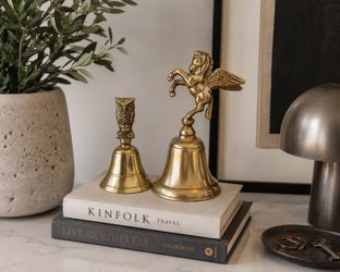 Vintage Pegasus Solid Brass Bell Winged Horse Collectible Owl Dinner Bells Collectible Mid Century