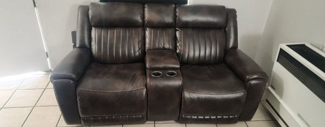 Leather recliner love seat genuine leather