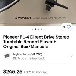 Pioneer Direct Drive Auto- Return PL-4
