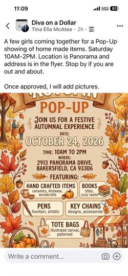Pop-Up Event 93306 Saturday, October 24