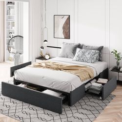 Dark Grey Full Bed Frame With 3 Drawers 