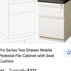  Two Drawer Mobile Ped File Cabinet w/ Seat Cushion
