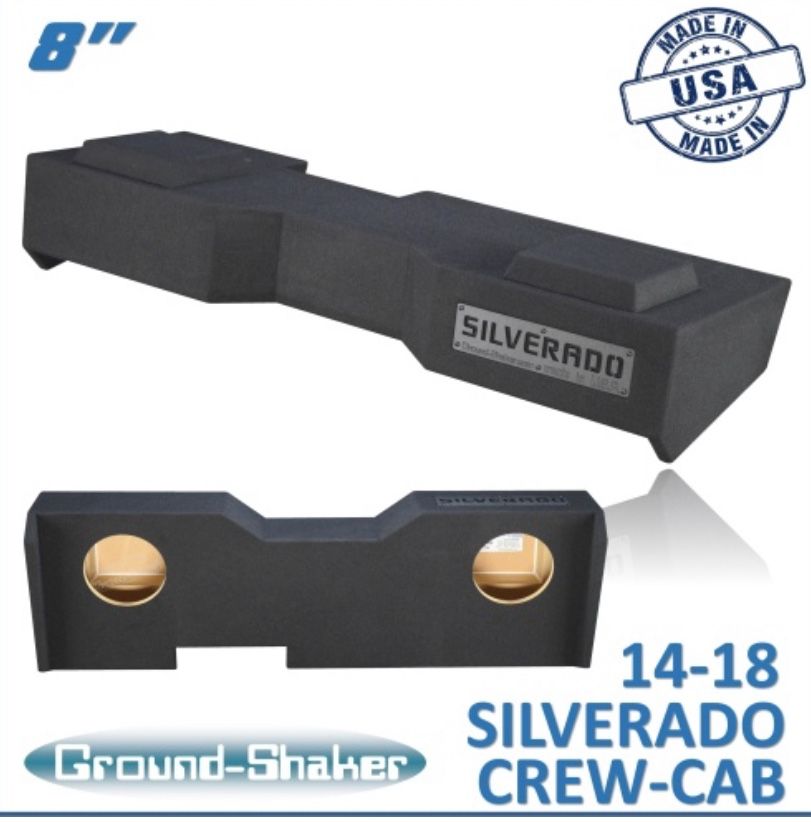 Black 8" Dual Sealed Sub Box, Fits 14-18 Chevy Silverado Crew-Cab
