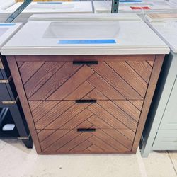 Brand New Bathroom Vanity “30” in Brown with 2 modern drawers and Marble Top in White  $399