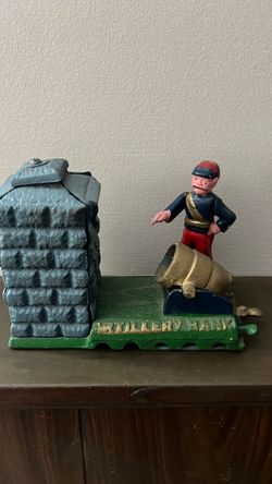 Vintage ARTILLERY BANK Cast Iron Money Box Bank Coin Box Mechanical Collectible