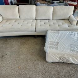 Haverty’s Gianna 103” Bermuda Neutral Color Conversation Sofa With (New) West Elm Ottoman Chaise