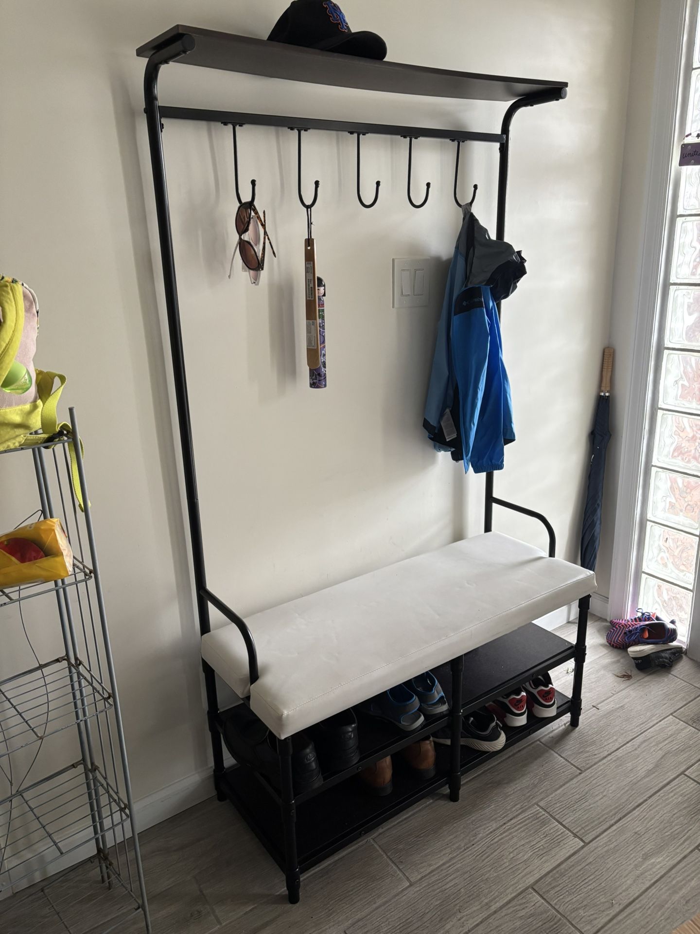 Entryway Bench With Show Storage, Coat Rack,