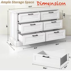 😀 White 6 Drawer Dresser for Bedroom, Modern Chest of Drawers with Deep Drawers, Wood Double Dresser for Storage Clothes 