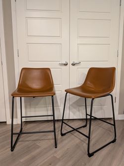 Counter Height Whiskey Brown Faux Leather Bar Stools (Set of 2)