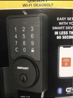 Defiant Square Matte Black Smart Wi-Fi Deadbolt Powered by Hubspace