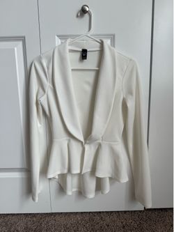 Windsor White Shawl Collar Peplum Blazer Jacket - One Size