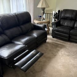 Brown Leather Executive Reclining Couch Set For Sale