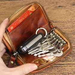 Premium Leather Key Organizer Large Capacity with Card Holder Slot 5x3x1”