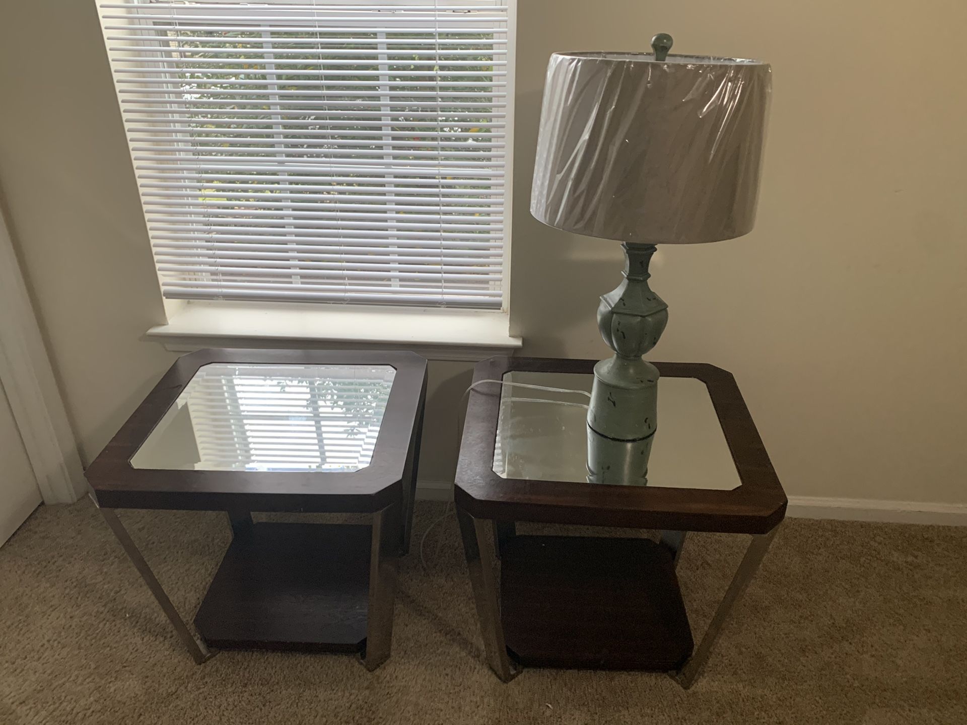 Two end tables & lamp