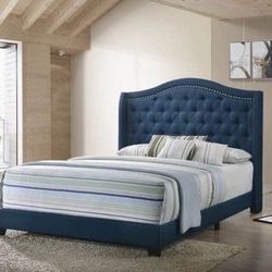 Brand New Blue Fabric Tufted Bed