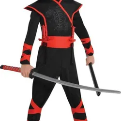 Multi piece Kids' Shadow Ninja Costume Size Medium (7-8) + 2 Sais