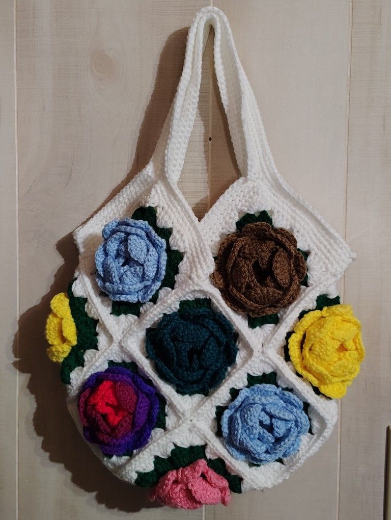 Handmade Crochet Floral Tote Bag