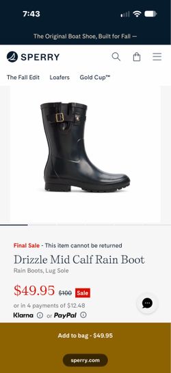 Sperry Drizzle Mid Calf Rain Boot size 8