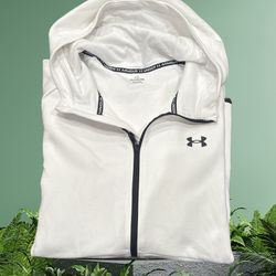 UNDER ARMOUR MENS UNSTOPPABLE FLEECE FULL-ZIP HOODIE IN WHITE W/ BLACK TRIM.XXL