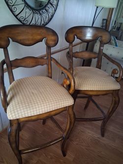 Pair of Wood Counter Height Arm Chairs