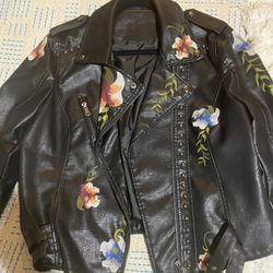 Vegan Leather Jacket With Embroidery 