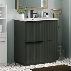 30 inch Bathroom Vanity with Ceramic Sink Countertop and Soft Close Drawers (Green)