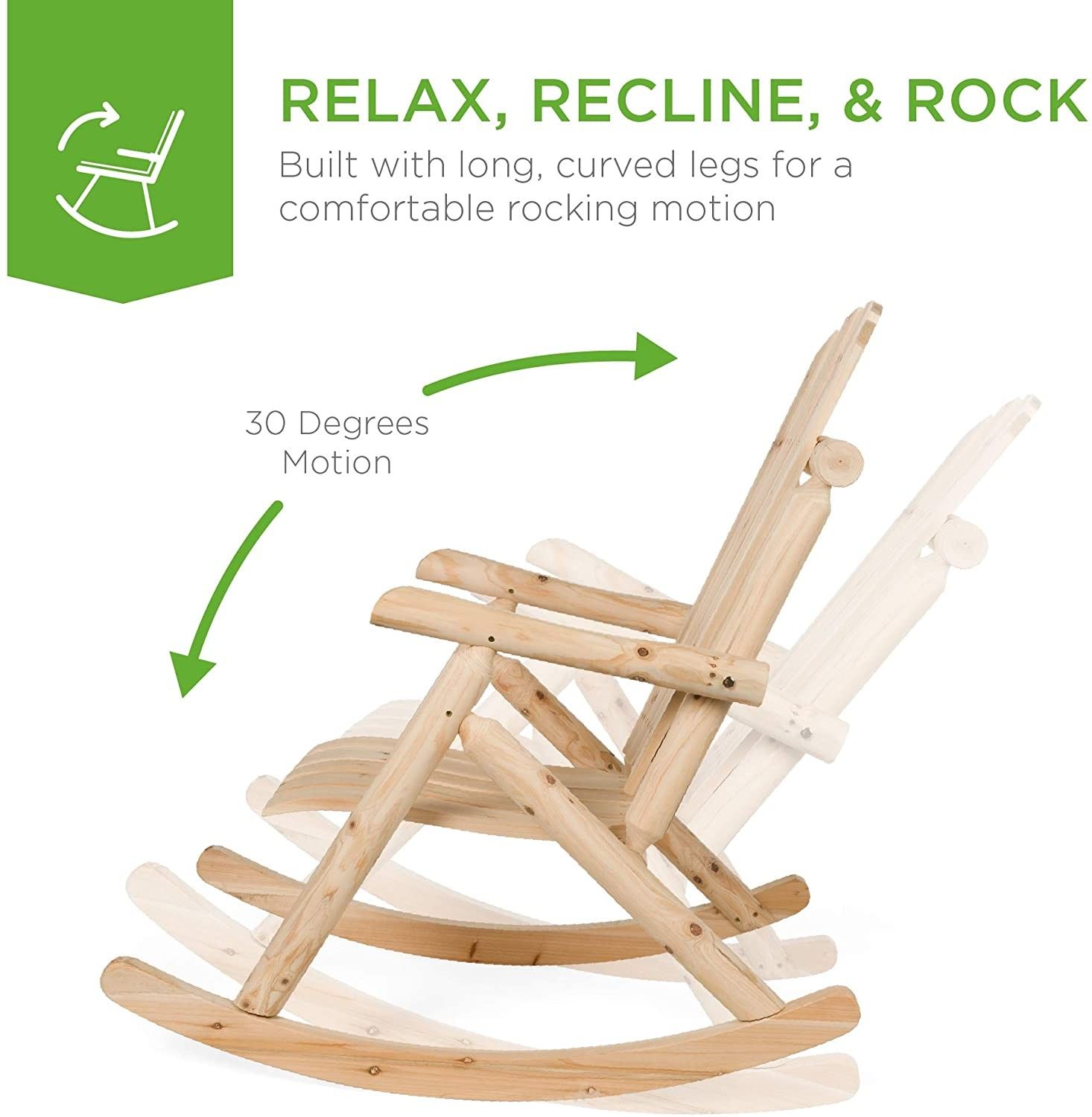 Lounger Wooden Rocking Chair Natural Finish, Biege, Indoor/Outdoor Patio Porch