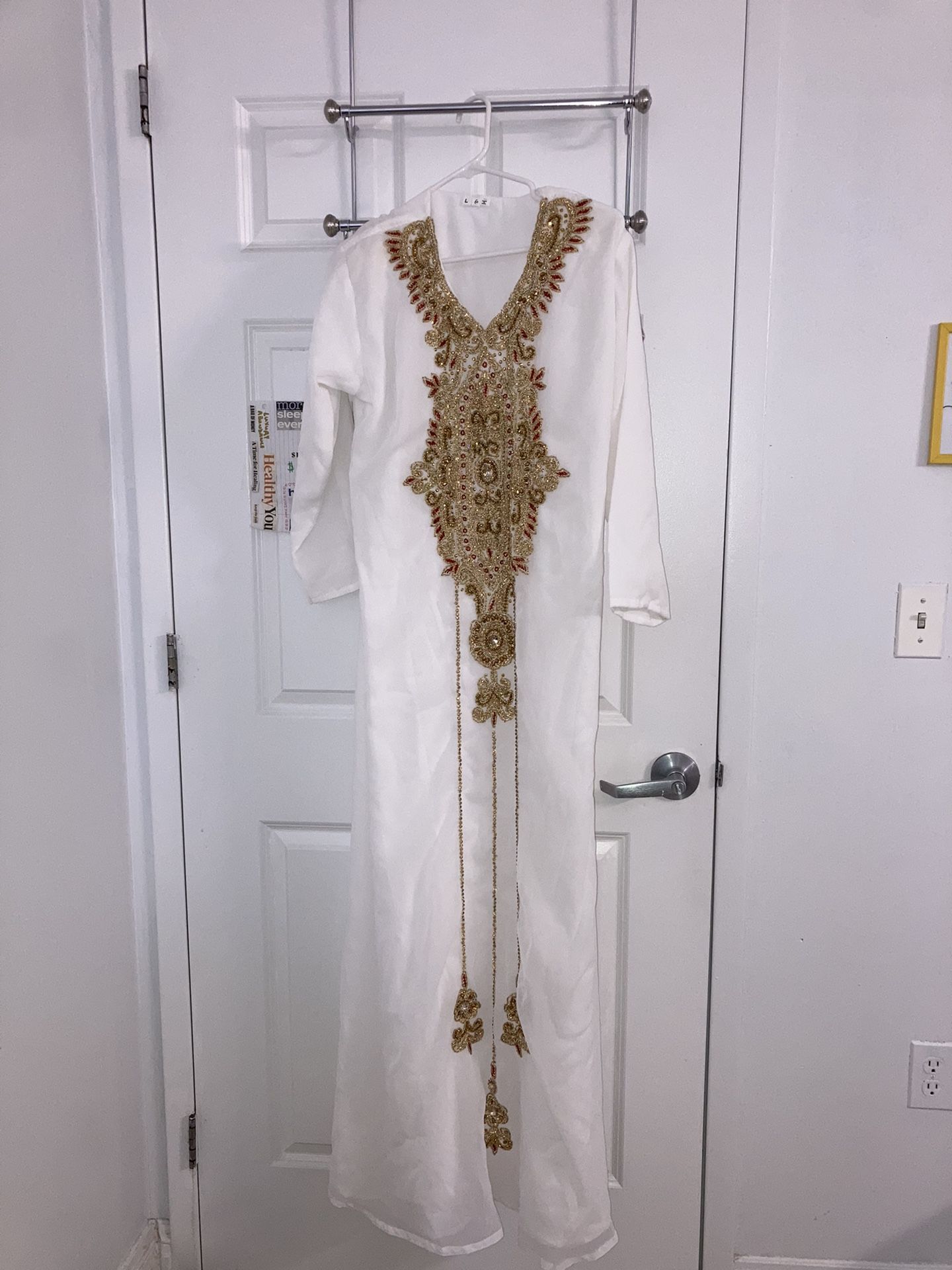 White Red Gold Kaftan Long Abaya Dress - Nikkah, Eid, Holidays