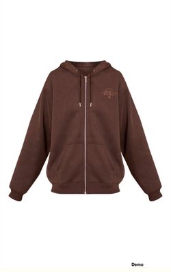 PrettyLittleThing PLT Sports Society Full Zip Hoodie - chocolate (Large)