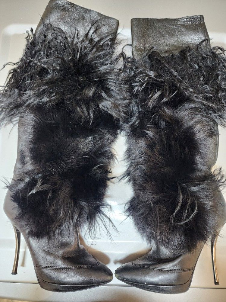 Vero Cuoio Women's Genuine Leather and Fur Knee High Boots, size 38 IT, 8 US