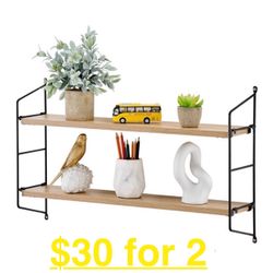 2 DANYA B Severini 24.5 in. W x 6 in. D X 15.75 in. Floating Bracket Farmhouse 2-Tier Decorative Wall Shelf - Chestnut / Black 