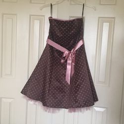 Cute brown dress with pink polka dots size 11/12
