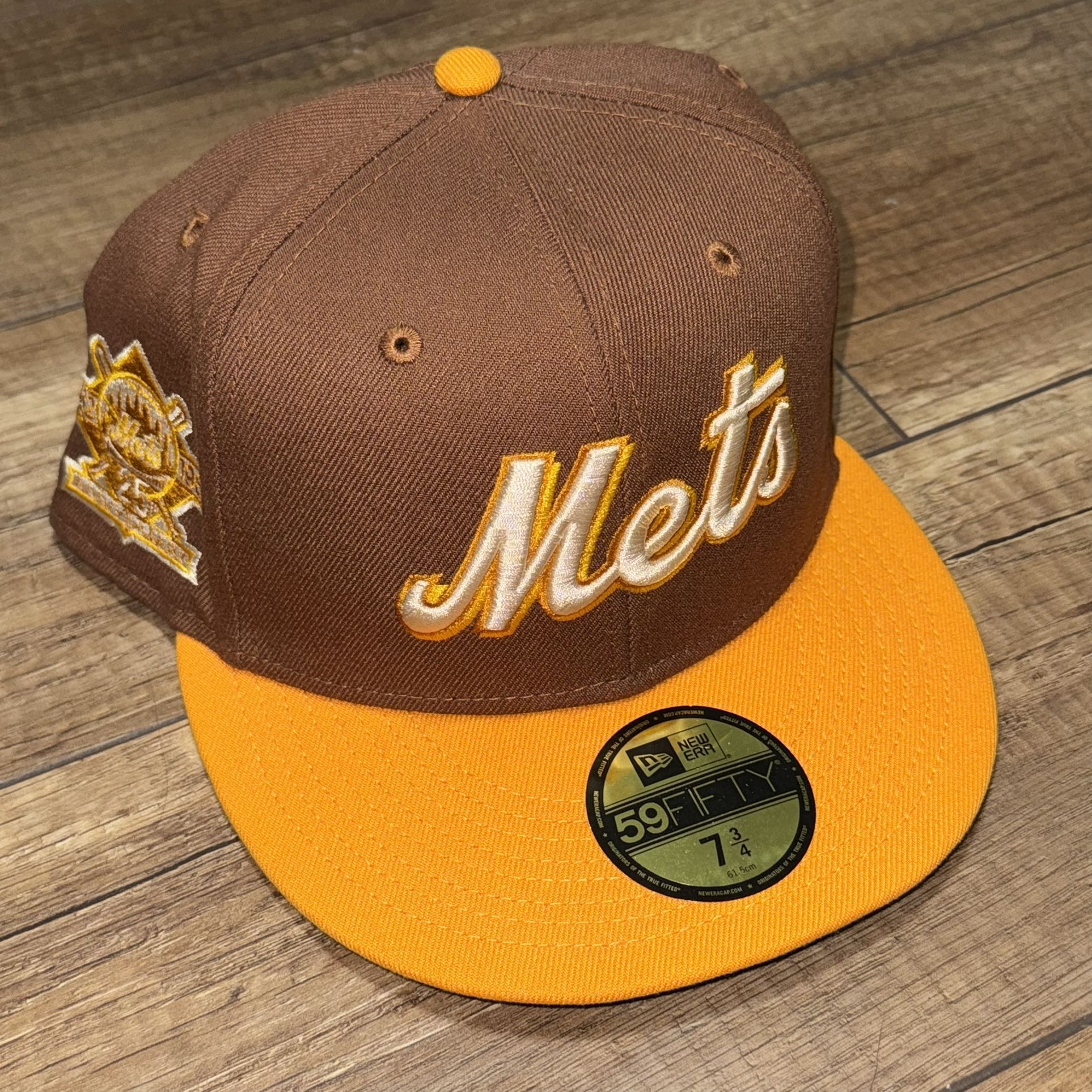 New Era 7 3/4 New York Mets Side Patch Tiramisu Gold 59Fifty Fitted Hat Cap Rare