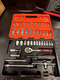 53 Piece 1/4 inch Drive Socket Set Tool Kit Ratchet SAE Metric Bits Hex Keys