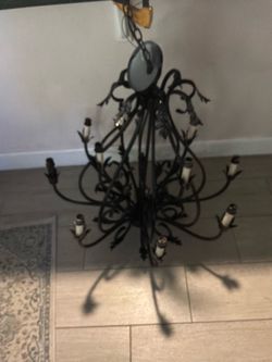 Large Black Wrought Iron 12-Light Chandelier – 27” x 26”