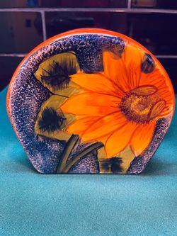Beautiful hand painted highly glazed blue sky and sunflower napkin holder