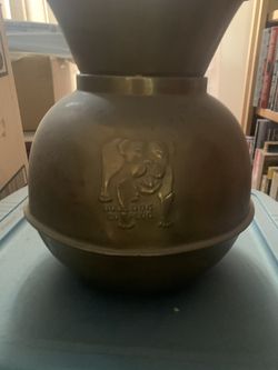 ANTIQUE BRASS BULLDOG CUT PLUG SPITTOON