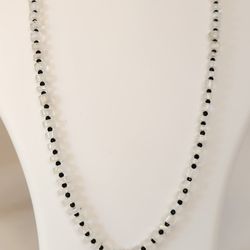 Moonstone And Black Spinel Bead Necklace In Sterling Silver 