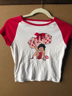 White and Red Betty Boop Raglan Crop Top