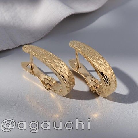 π14K Yellow Gold Half Hoop Textured Earrings β¨π