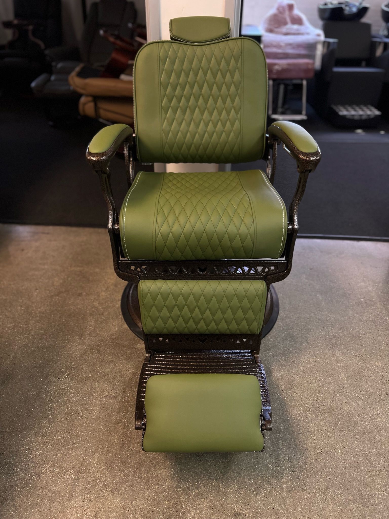 Green Diamond Stitching Hydraulic Heavy Duty Reclining Barber
