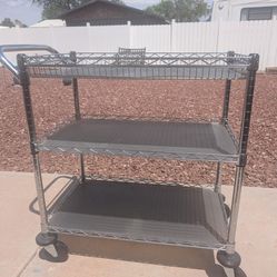 heavy-duty 3-tier chrome wire utility cart