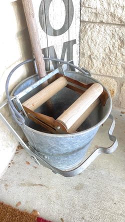 1940s Antique Mop Bucket Galvanized Farmhouse Decor
