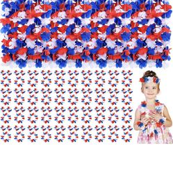 400 Pcs Patriotic Flower Leis Independence Day Leis Red White and Blue Leis 4th of July Party