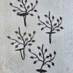 SET of 4 🍂🍁Beautiful Vintage✨️ Leaf-Design, Wrought Iron ~Candle Holders/Wall Sconce Candle Holder Bronze-Tone Finish 
